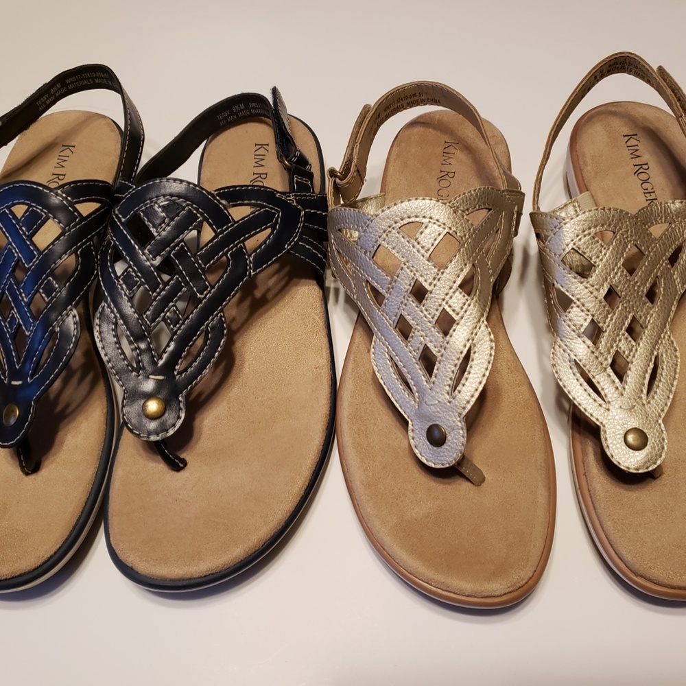 Kim Rogers Thong Sandals- Blue Or Beige Gold